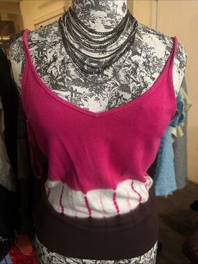 Vertigo Paris Fuchsia Tie-Dye Camisole with White and Brown Accent Y2K